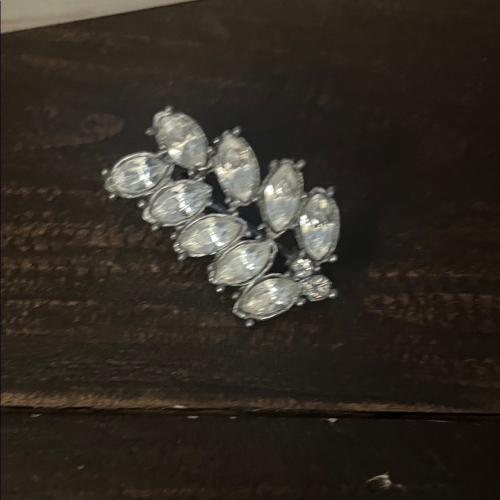 Crystal Leaf Silver-Tone Brooch - Clear Stones